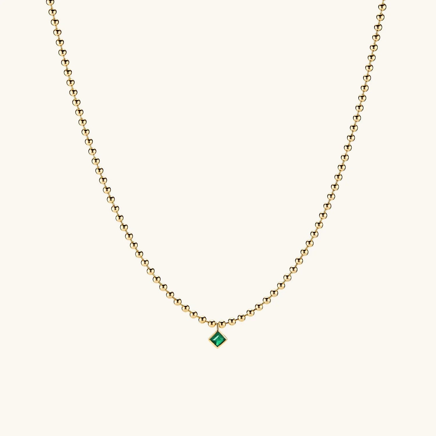 LOZRUNVE 925 Silver Dainty Colored CZ Solitaire Emerald Pendant Beaded Chain Necklace