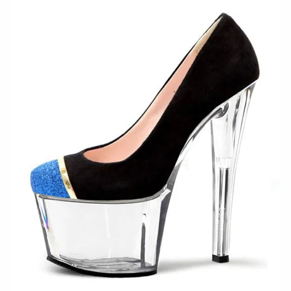 Fashion New 17cm round head Elegant Pumps thin heel stripper heels ultra-high heel Gothic Shoes model show fashion large women