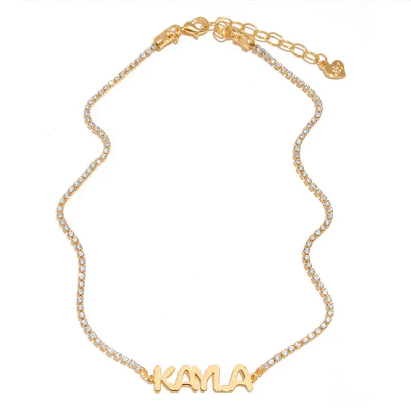 Qiuhan OEM Drop Shipping Zircon Tennis Chain Personalized Necklace Gold Name Necklace