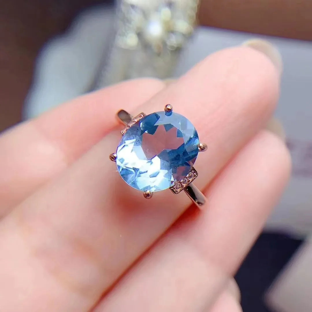 Adjustable Opening 925 Sterling Silver Classic Oval Cut Natural Topaz Wedding Party Ladies Rings