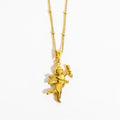 Vintage Stainless Steel Women's Gold Plated Pearl Cupid Charm Necklace with Link Chain-Anniversary Gift for Party