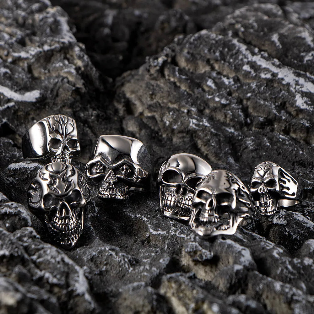 DAIHE Wholesale Hip Hop 316 Stainless Steel Ring Men Goth Viking Skull Ring Waterproof Designer Fashion Jewelry Mens Gift
