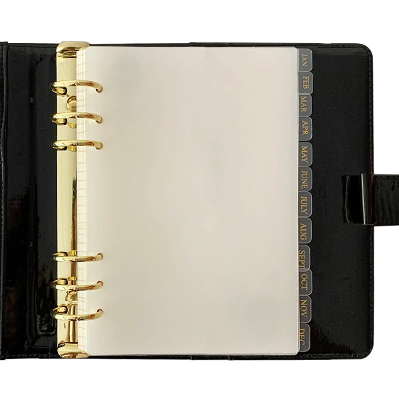 A5/A6 Monthly Tab Divider Custom frost PP and clear PVC Divider for Planner 6 Rings Plastic Refill Pages with Gold Foil
