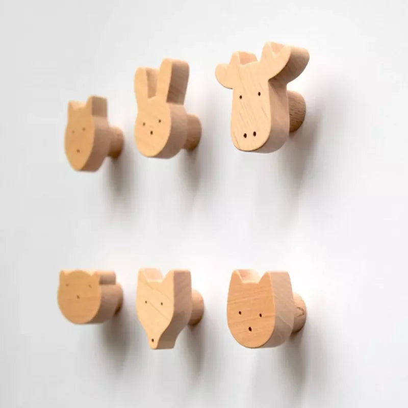 Untreated Beech Wood Elephant/lion/giraffe Animals Knobs Button Hooks Handles Animals Wooden for Drawers