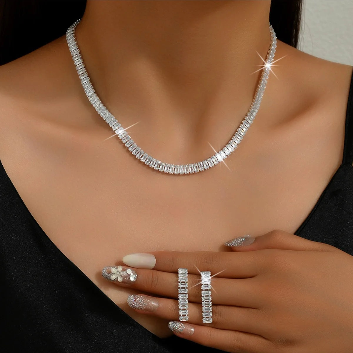 Luxury Zircon Wedding Necklace & Earrings Set - European & American Style | Wholesale Accessories