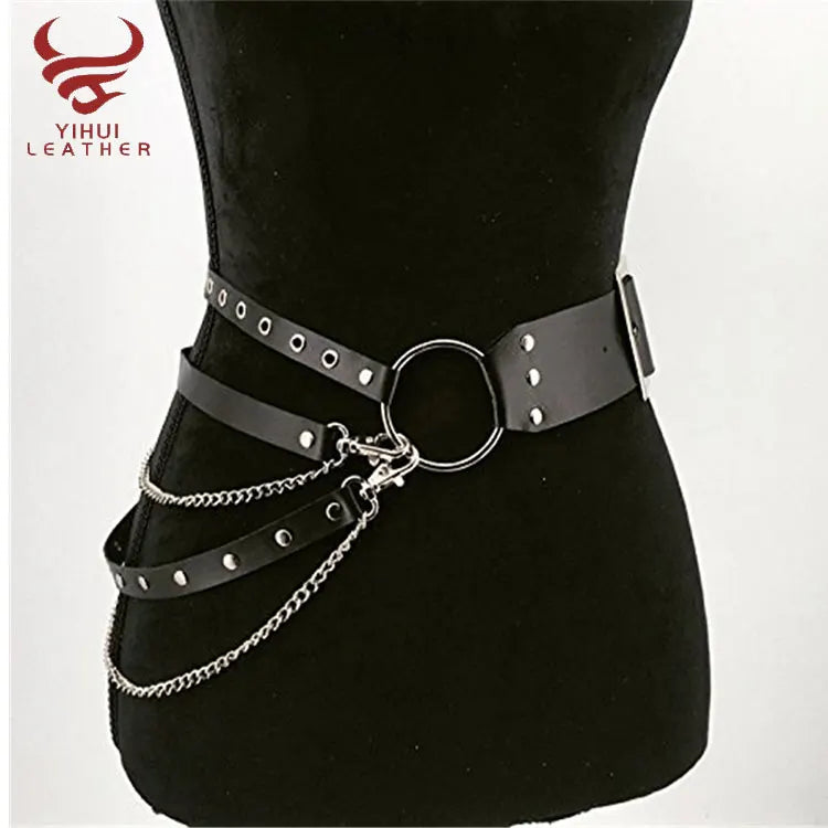 Fashion Women Sexy Pin Buckle PU Leather Harness Belts Party Straps Punk Adjustable Punk Leather Black Waist Chains Belts MegaBDM