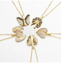 Fashion Black White Crystal Zircon Angel Wings Butterfly Pendant Necklace Gold Plated Open Wings Engraved Heart Necklace