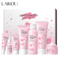 LAIKOU Sakura Face Set Eye Cream Sunscreen MudMask Facial Cleanser Cream Serum Moisturizing Natural 7 Pcs Skin Care Set