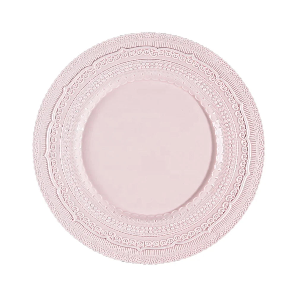 Hot Sale 13" Decorative Elegant Ceramic Tableware Plate Wholesale Embossed Pottery Wedding  Porcelain Plate Dinner