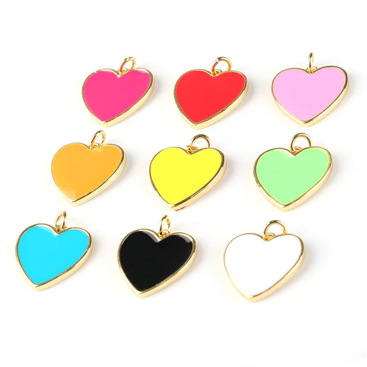 Brass Enamel Heart Pendant with Zircon Gold Plated Children's Charm Colorful Heart Design