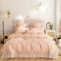 ODM/OEM Princess Luxury Lace Duvet Cover Satin 100% Cotton King Size Pink 4-Piece Bedding Sets 500TC Embroidered All-Season