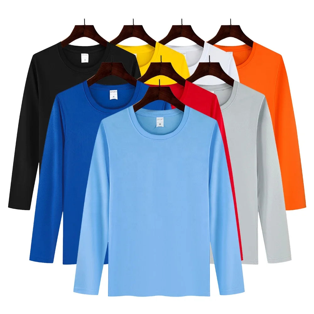 Custom logo 100% Polyester Fit Dry Gym Long Sleeves Men and Women T Shirt