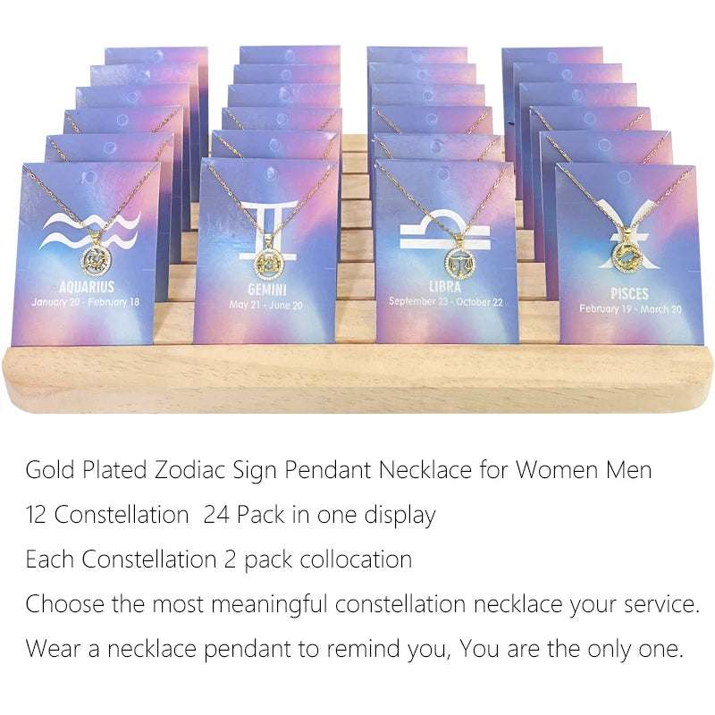 Newest Design Zodiac Necklace CZ Stone 18K Pendants Charm Gold Chain Choker Astrology Necklaces Pack with Jewelry Stand