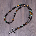 African Turquoise Black Agate Yellow Tiger Eye Beads Catholic Rosary Cross Necklace for Men Christ Meditation Jewelry Dropship