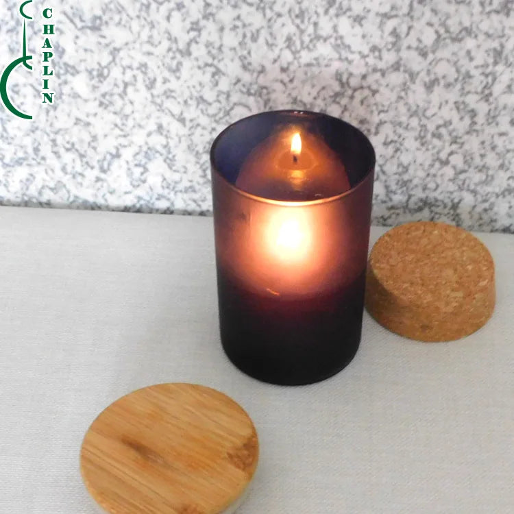 Frosted White & Black Borosilicate Glass Jar With Bamboo Lid for Aromatherapy Candle Holder