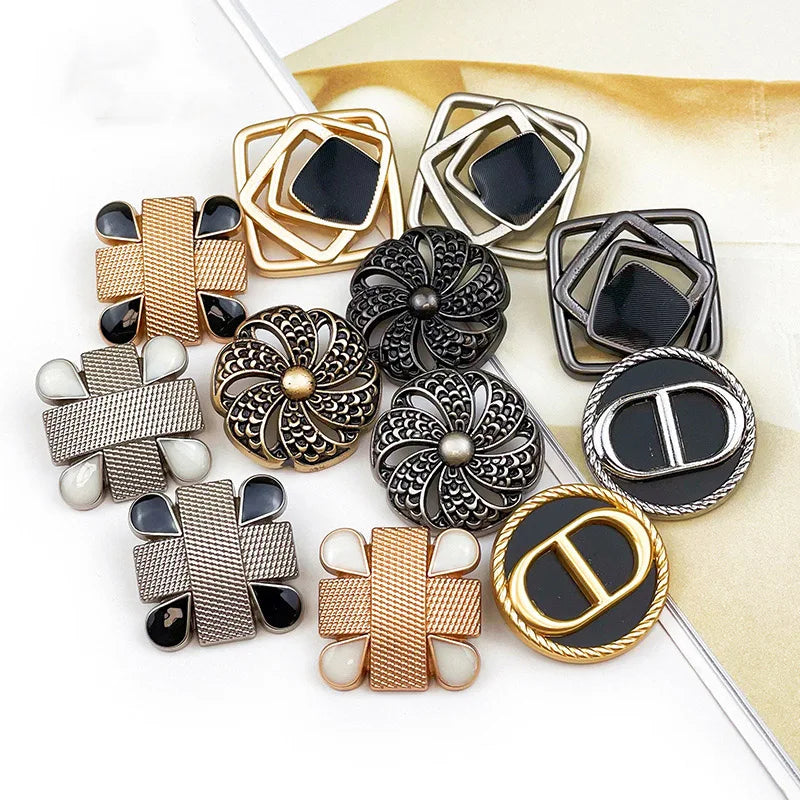 Black Gold Fashionable Irregular Metal Alloy Openwork Oil Drop Button Women's Coat Embellished Coat Sewing on Garment Buttons