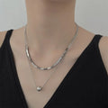 Individuality Silver Plated Double Layer Ball Pendant Steel Necklace