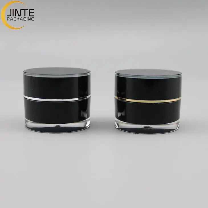 Fast Shipping Stock 5ml Empty Gel Acrylic Jar Black Color Plastic Jar with Silver Gold Ring for Cream Samples