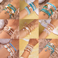 Bohemian Beach Style Multi Layer Seed Beads Shell Starfish Evil Eye Conch Bracelet Set for Women