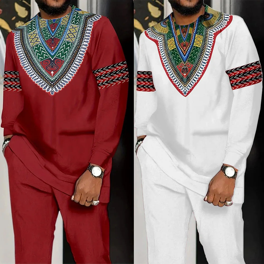 M-4XL Ankara Sets for Men Kaftan Outfits Africa Clothing  African Traditional Dresses Robe Africaine Evening Fashion Tracksuit