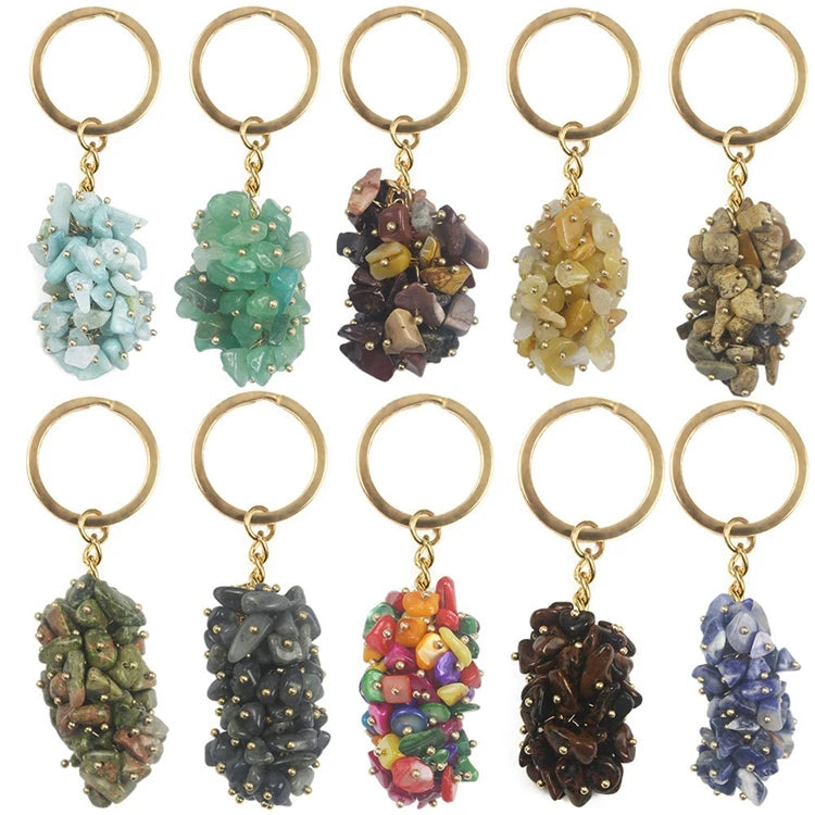 DIY Factory wholesale Reliable Natural stone key ring_ Sodalite energy Key chain_ Sodalite raw stone grape Shaped Pendant Folk Crafts