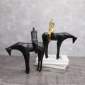 Modern Resin Craft Black Gold Man Sitting Horse Small Sculpture Home Study Bedroom Desk Ornament