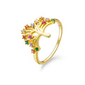 925 Sterling Ring Classic Zircon Wedding Rings Colorful Gems 18k Gold Plated Tree of Life Ring