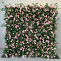 E Rental Wedding 3D Roll up Silk Rose Pink Flower Wall Backdrop Panel White Blue Artificial Flower Wall on Cloth Fabric