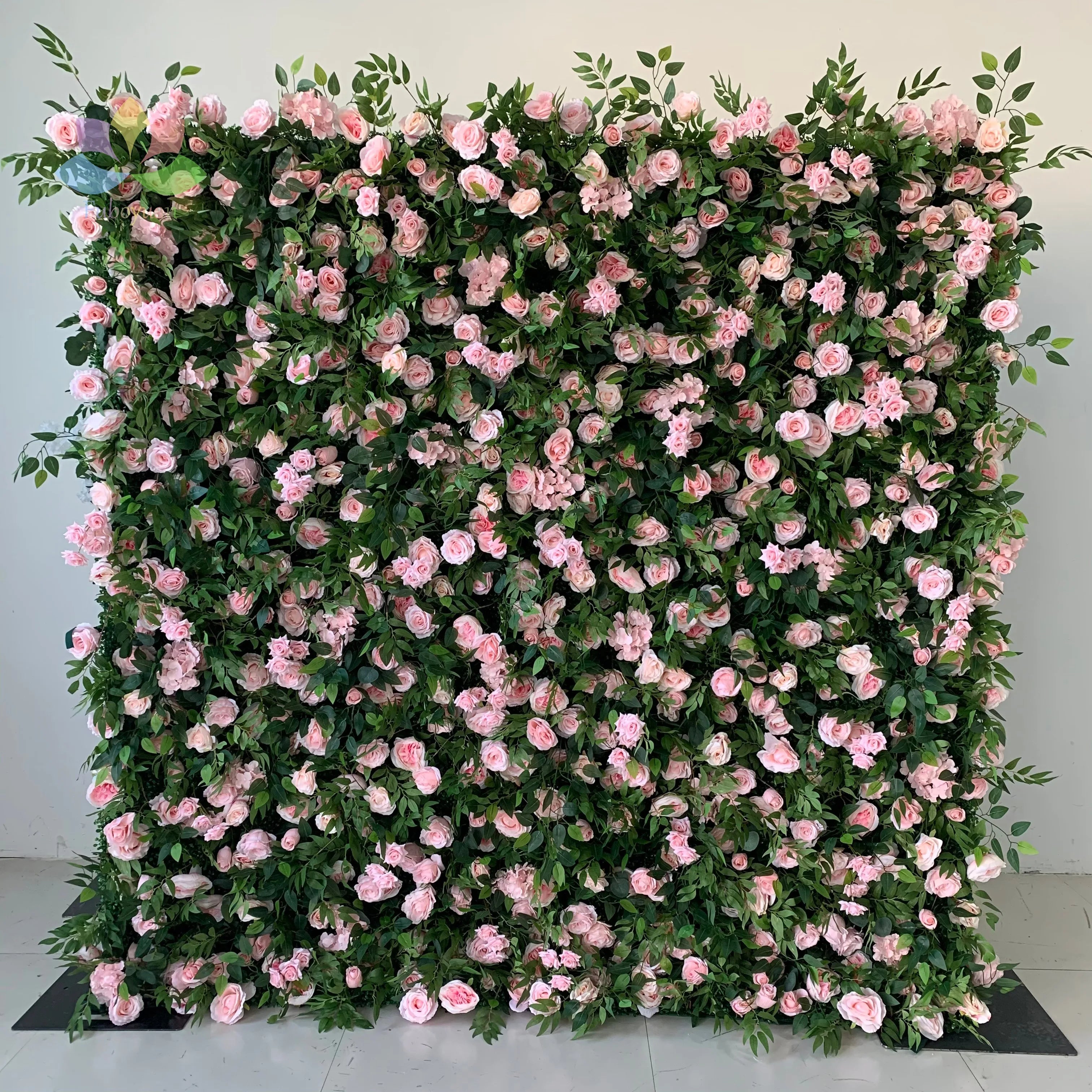 E Rental Wedding 3D Roll up Silk Rose Pink Flower Wall Backdrop Panel White Blue Artificial Flower Wall on Cloth Fabric