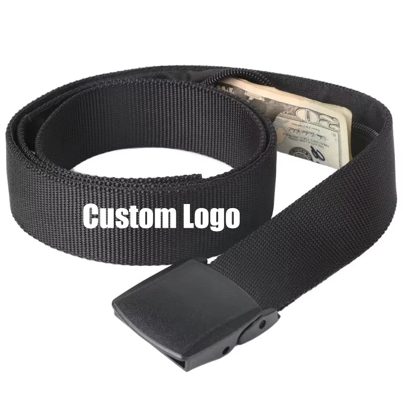 Minimalist Metal Buckle Logo Wallet Custom Credit Card Holder Hidden Pocket Waist Fabric Nylon Belt Money Belt for Men Women