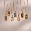 Fashion 18k Gold Plated Square Zodiac Sign Necklace Stainless Steel Tarot Card Pendant Necklace Women Jewelry Christmas Gift