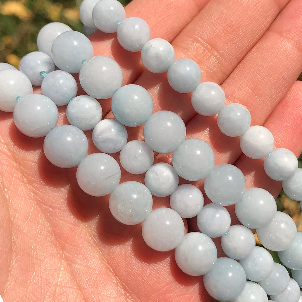 Wholesale Smooth Round 6/8/10MM Dyed Aquamarines Stone Loose Beads for Jewelry Making DIY Bracelet Necklace