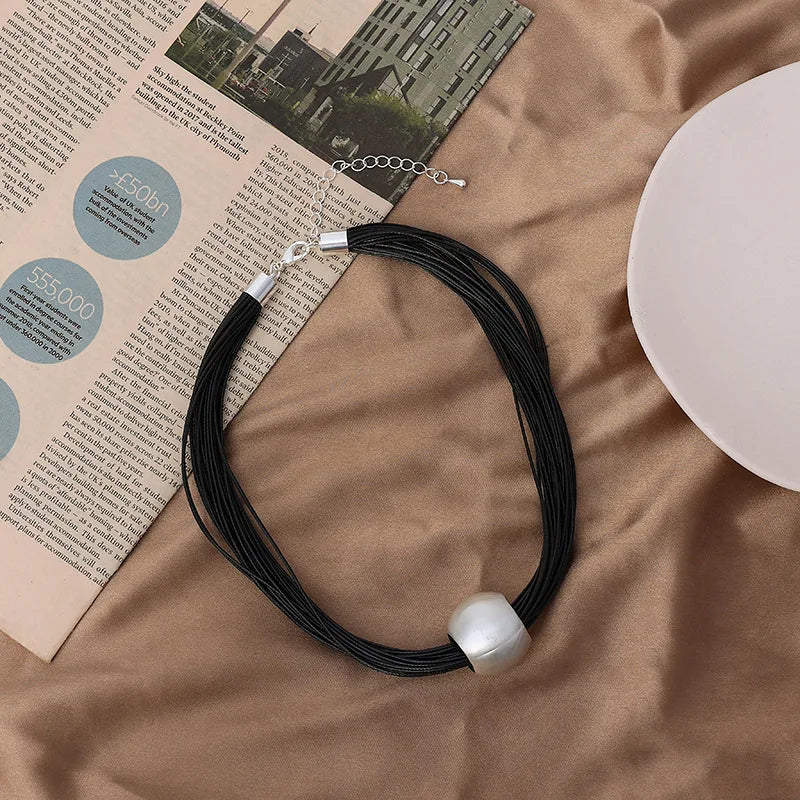 TongLing European Multi Layered Ropes Short Necklace Simple Circular Charm Necklace for Daily Life