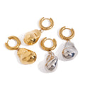 Y2K Mixed Metal Two Tone Silver and Gold Tone Nugget Hoop Earring Chunky Exaggerated Modernist Clicker Pebble Dangle Earrings