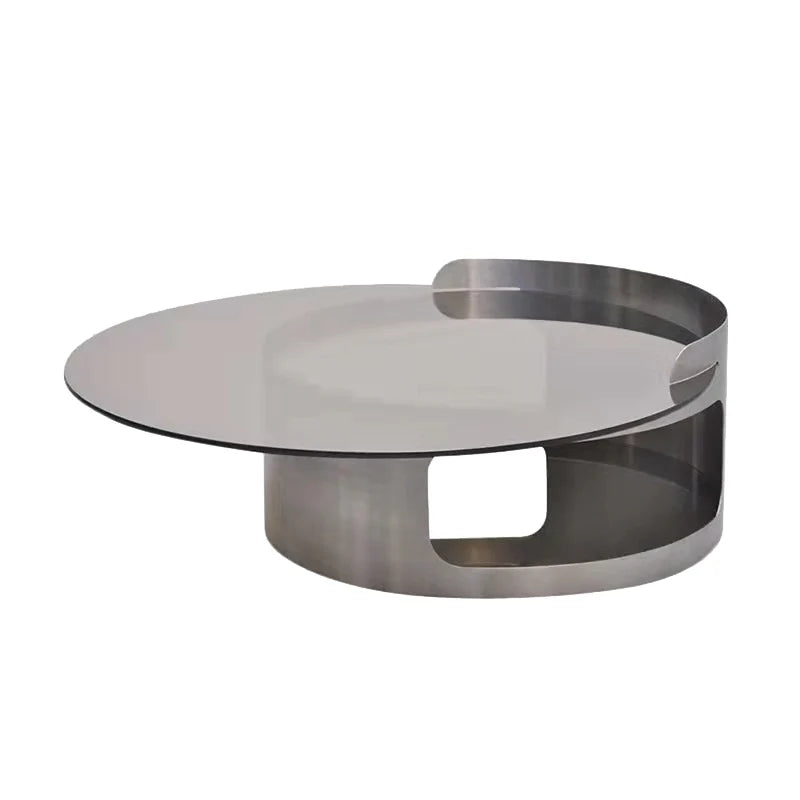 New Design Modern Round Glass Coffee Table Metal Stainless Steel Centre Table Can Make Gold Color Luxury Living Room Furniture