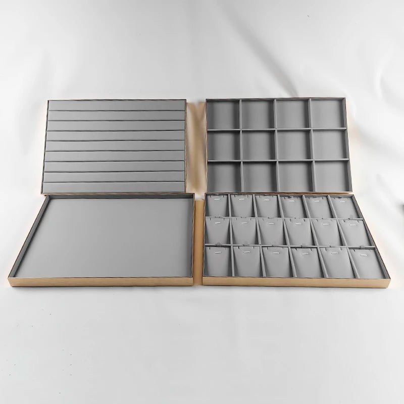 Luxury Stainless Steel Jewelry Display Organizer with Golden Frame for Ring Necklace Bracelet Earring Presentation Trays