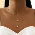 Fashion Crystal CZ Water Drop Star Choker Necklace Gold Plated Multi Layer Rhinestone Crystal Heart Necklace for Women Girls