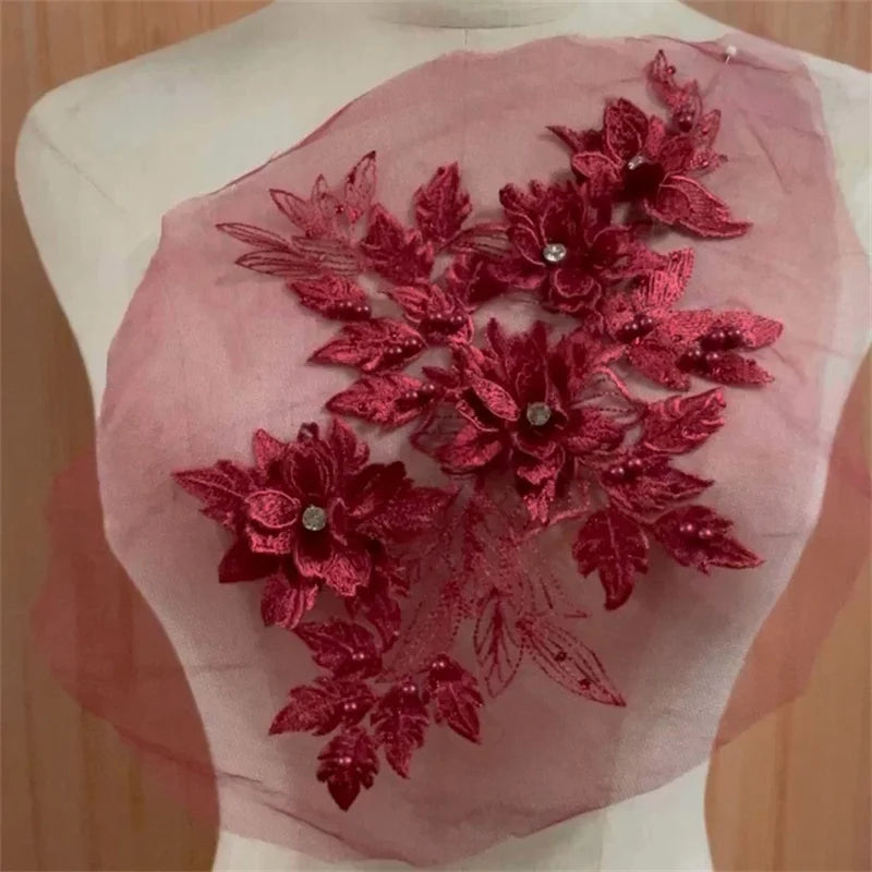 Bridal Floral  Mesh Embroidery  Guipure  Tulle Flower Lace Applique
