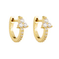 Wholesale Custom Flower Inlay Fine Hoop Earrings Luxury 925 Sterling Silver Clover Pave Cz Huggie Earrings for Girls Gift