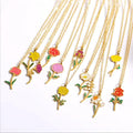 Drop Oil 12 Birth Flower Necklace Femmes Fashion Gold Plated Stainless Steel Month Flower Pendant Necklace for Women Jewelry