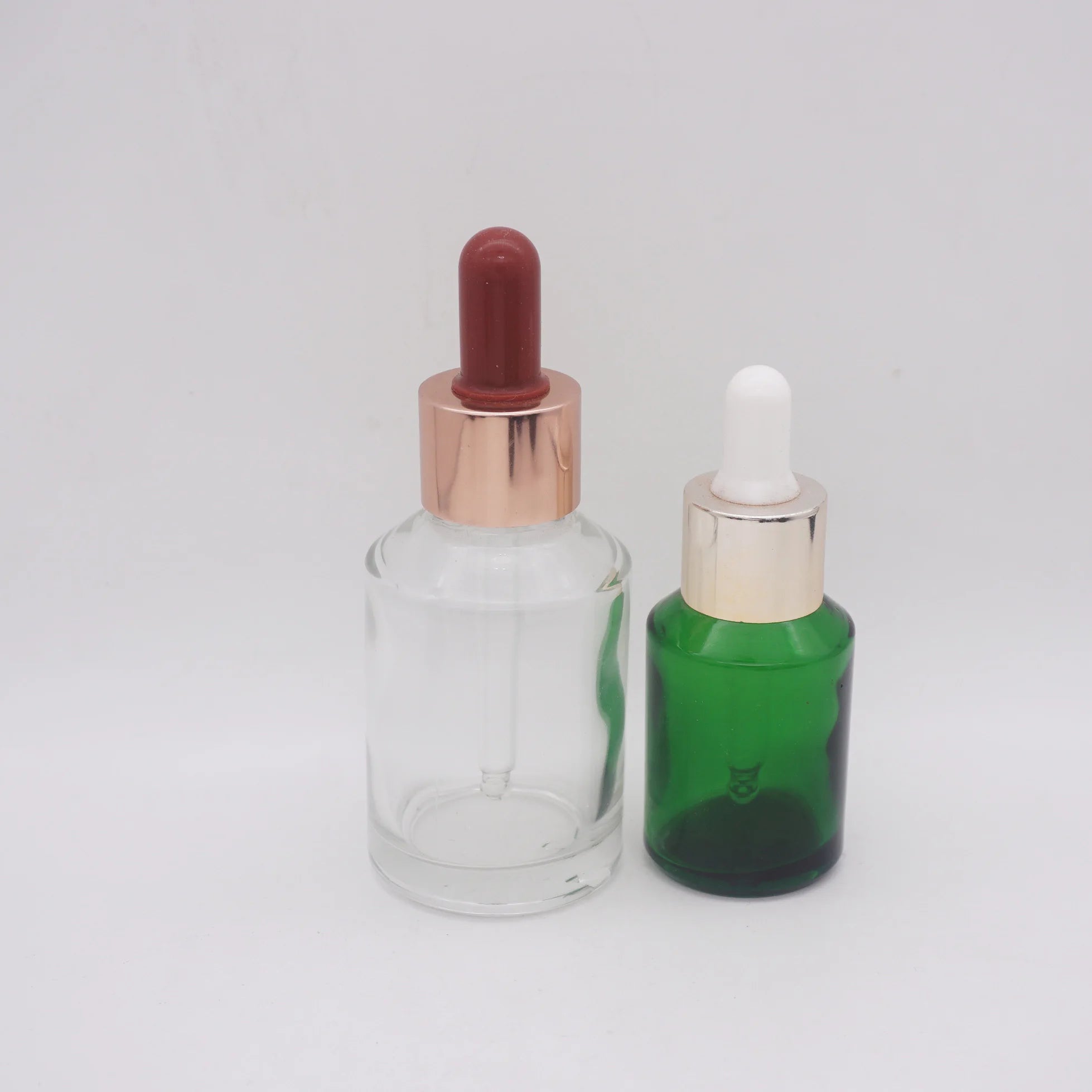 Oblique Shoulder Green Glass Bottles with Gold Dropper