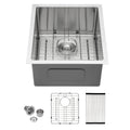 Kitchen Sink Workstation with Accessories 15*17inch Undermount 16 Gauge Single Bowl Brushed Nickel Stainless Steel Kitchen Sink