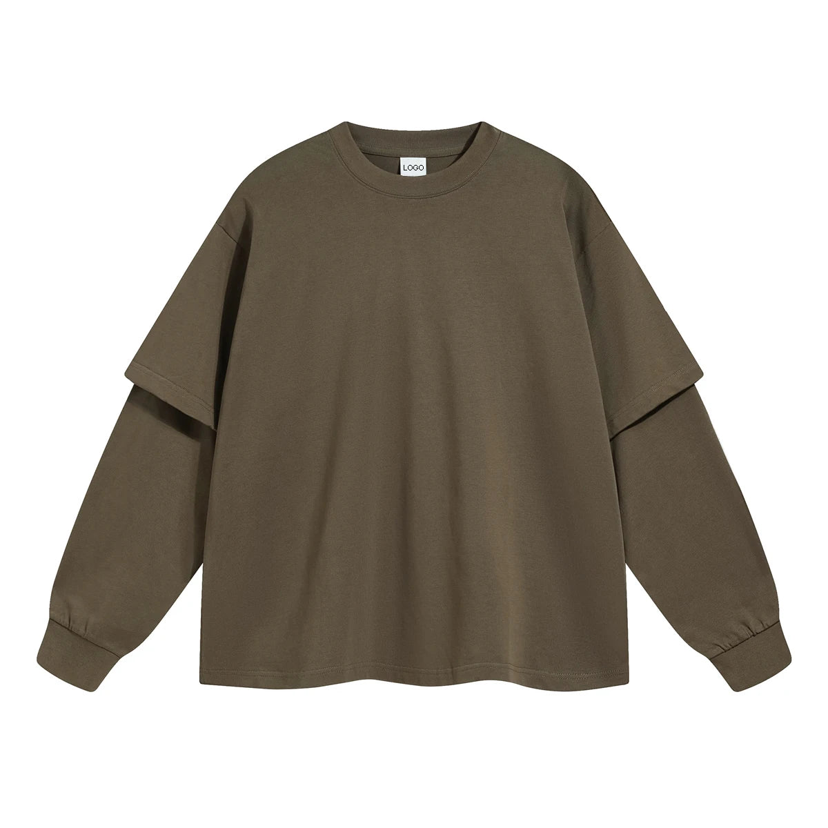 Unisex Heavyweight Longsleeve t-shirt Sweatshirts Custom Men Oversized Acid Wash Distressed Double Layer Long Sleeve T Shirt