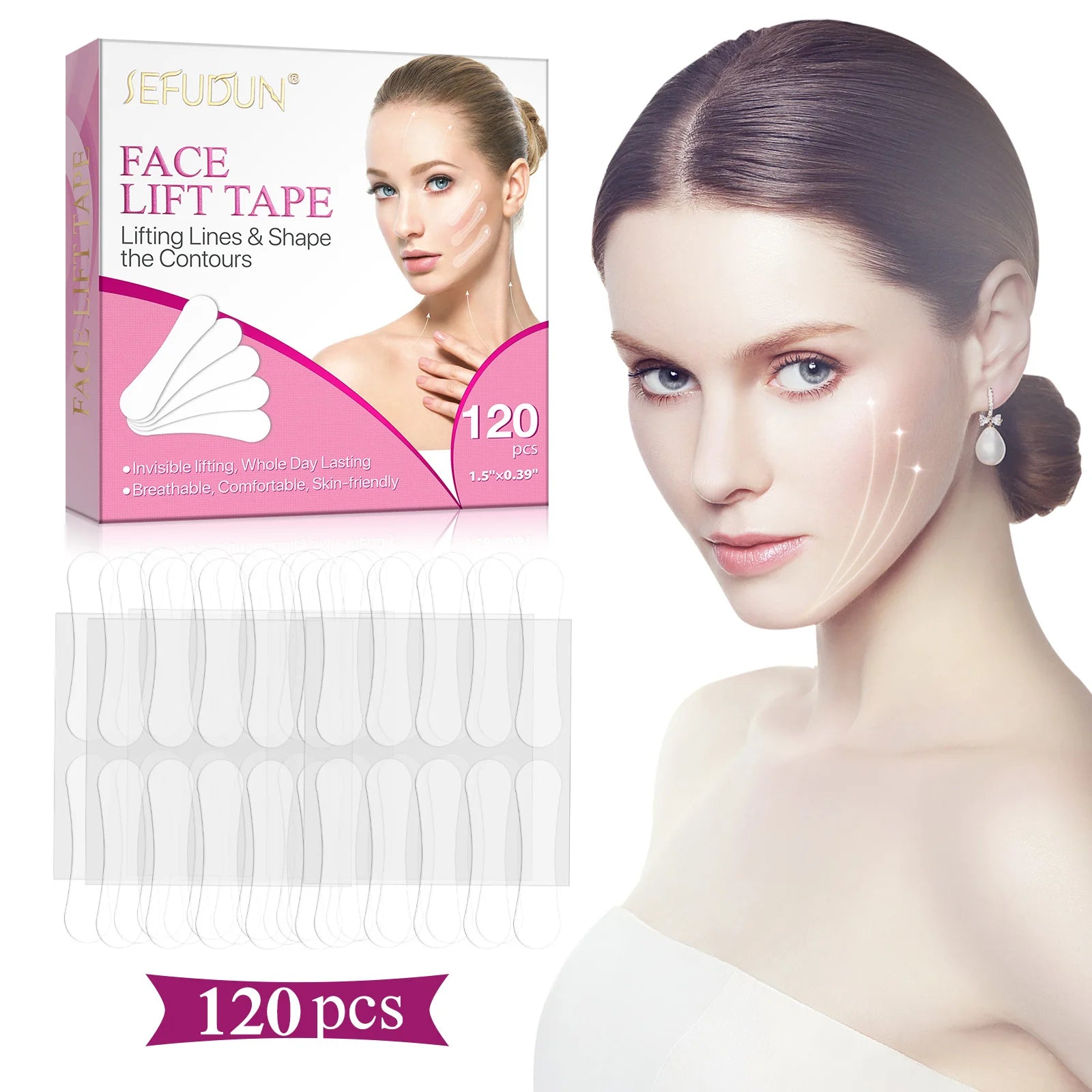 SEFUDUN Skin Firming Anti Wrinkle Facial 120pcs Face Lift Tape Face Lifting Patch Invisible to Lift Lines and Shape the Contours