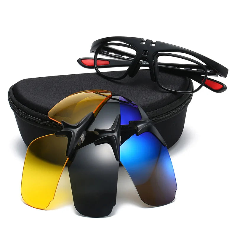 Design Sporty Sunglasses Cycle Motorcycle Nearsighted Glasses for Men 3 in 1 Polarized Day Night Vision Driving Eyewear Sports