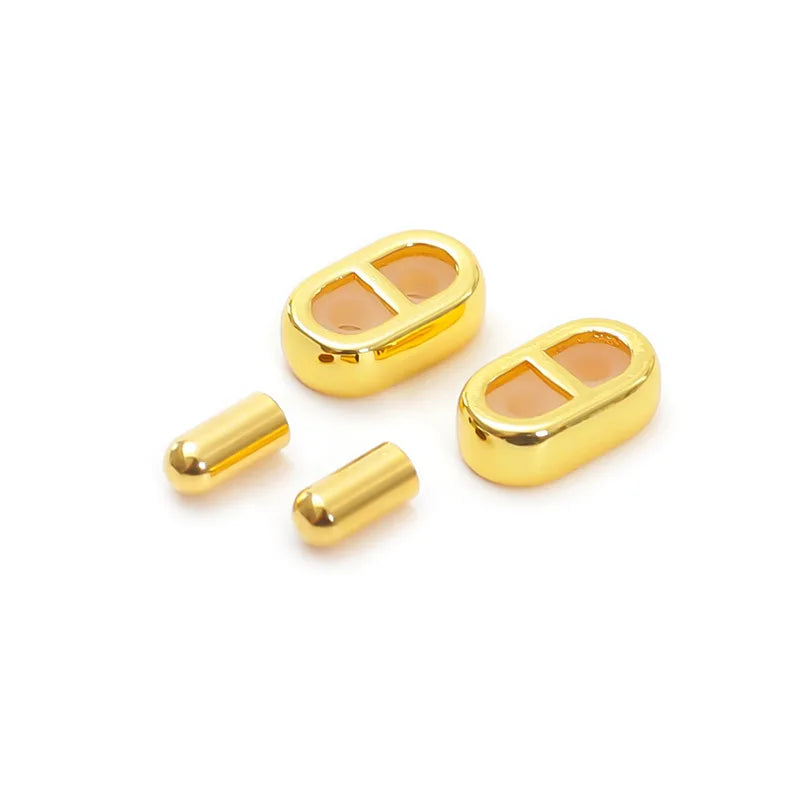 4pcs/set 18K Gold Plated Adjustable Metal Infinity Buckle Cable with Leather Cord End Caps Brass End Clasp