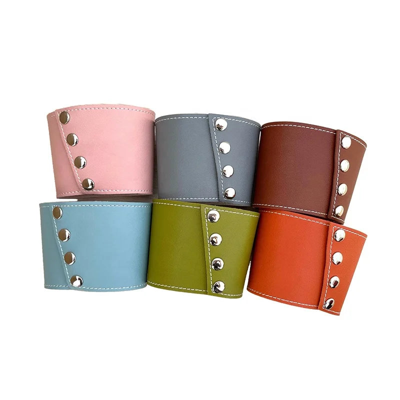 Stainless Steel Tea Cup with Insulated Leather Sleeve for Outdoor Picnics & Home Use for Coffee Beverage & Milk Tea