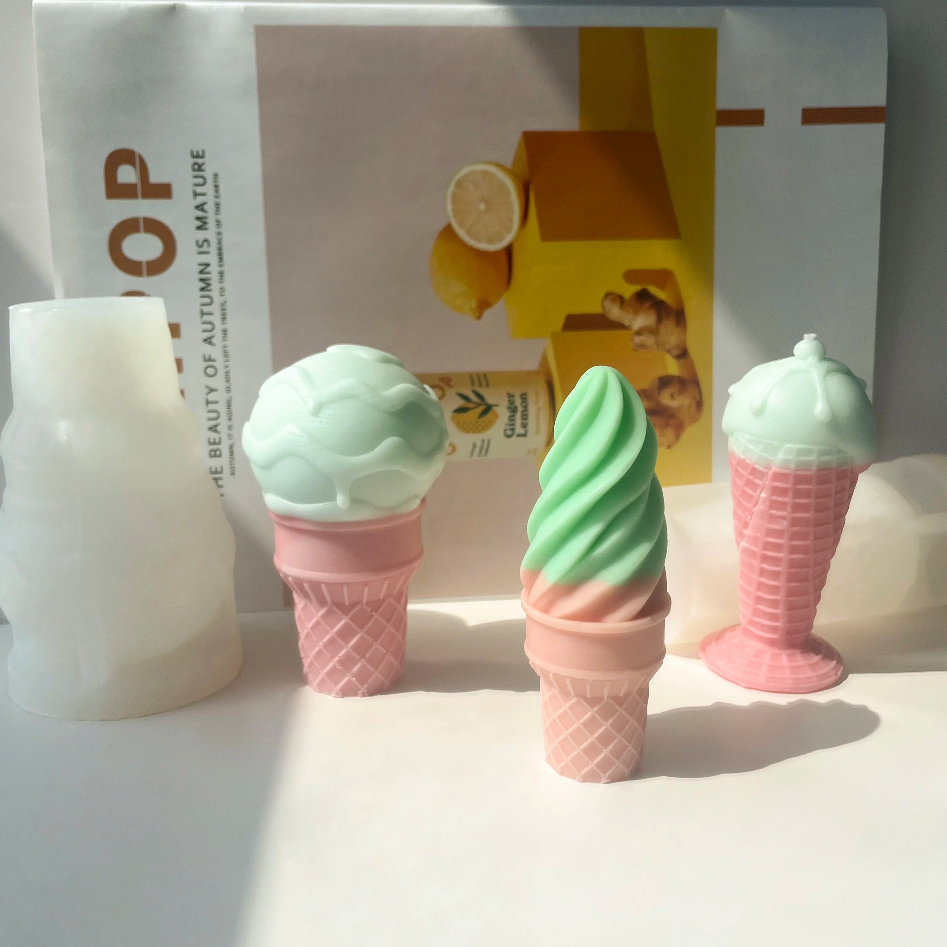 New Design 3D Refreshing Ice Cream Cone Candle Silicone Mold Plaster Ice Cream Silicone Candle Mold