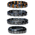 Douvei Trendy Double-Layer Hematite Elastic Cord Bracelet with Natural Tiger Eye Stone Beads Charm Bangle Jewelry-Gift