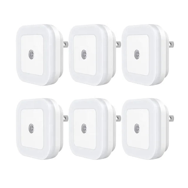 Hot Sale 6 Pcs Plug-in Smart Small LED Lamp Room Square ABS Dusk to Dawn Sensor Night Light